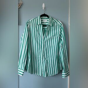 Gap Green Striped Collared Button-Up with V-Neck